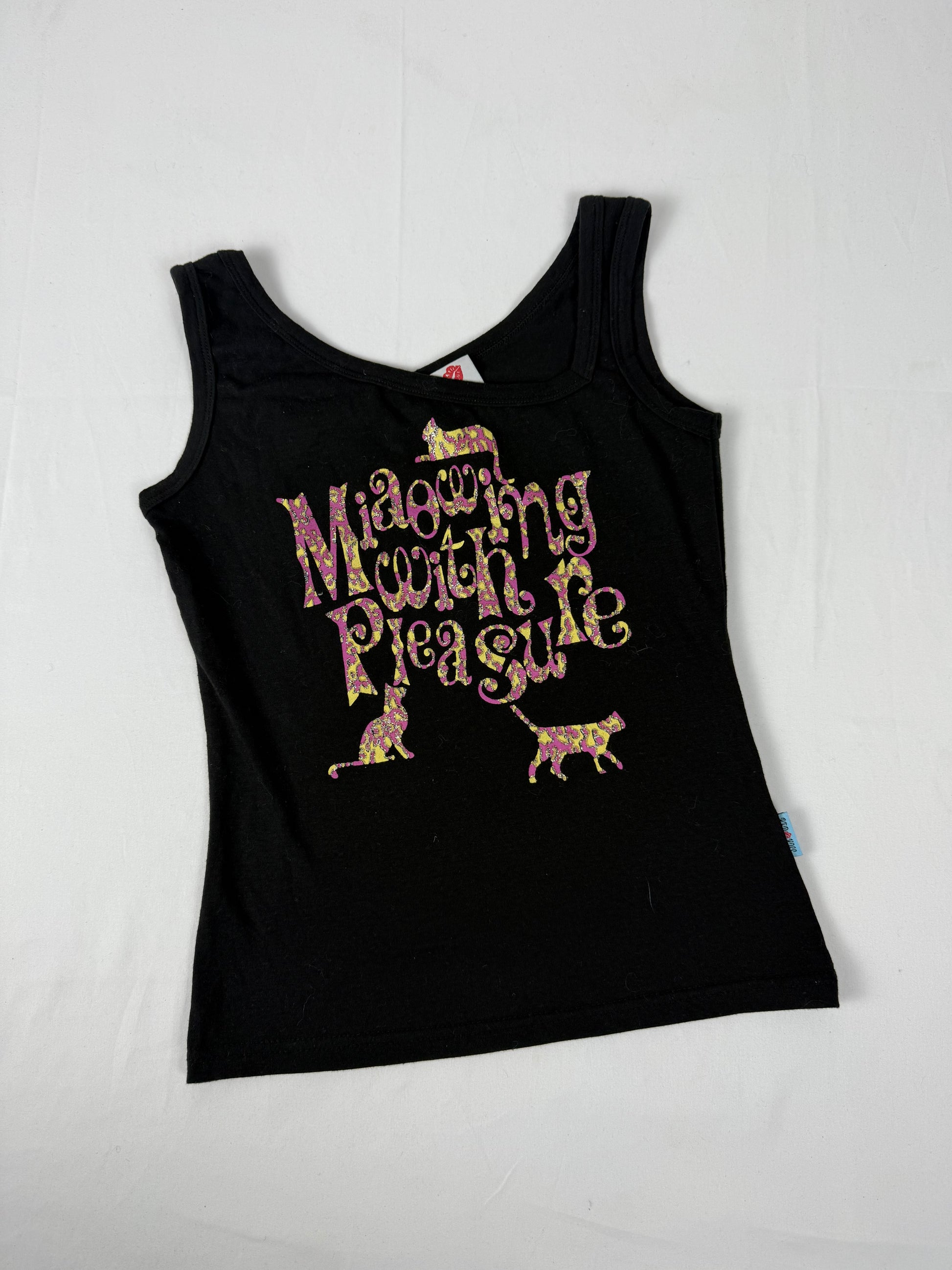 Black graphic tight fit cotton top (S)