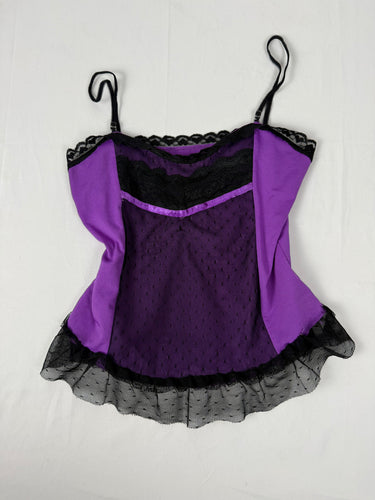 Purple lace lycra babydoll tight fit cami top (L)