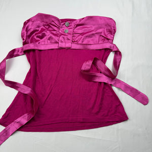 Pink tie up silky bustier tube top (M)