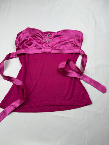 Pink tie up silky bustier tube top (M)
