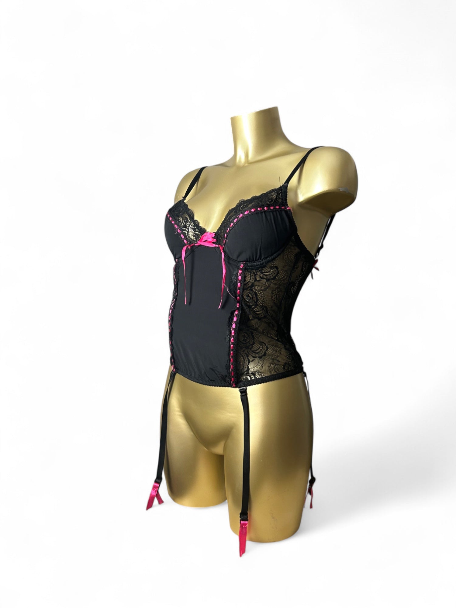 Black & pink  mesh corset top (90B)