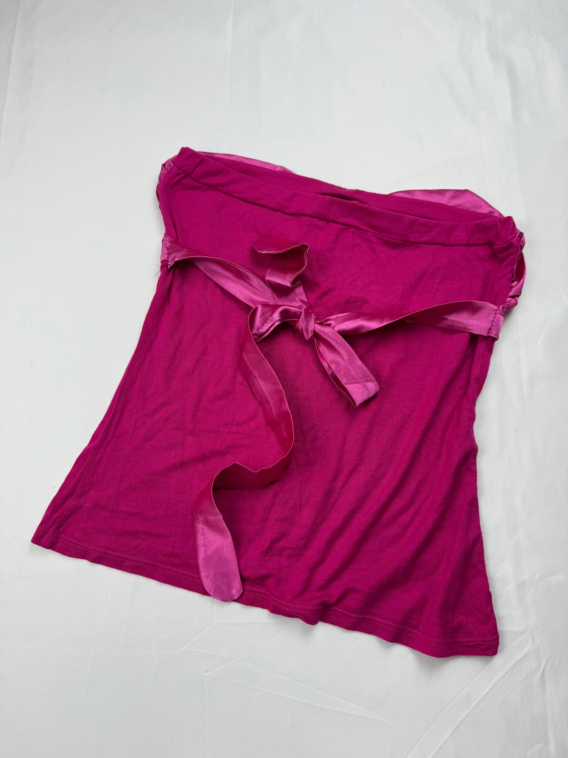 Pink tie up silky bustier tube top (M)