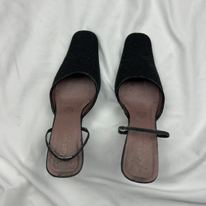 Black sequins square toes 100% leather  kitten heels (37)