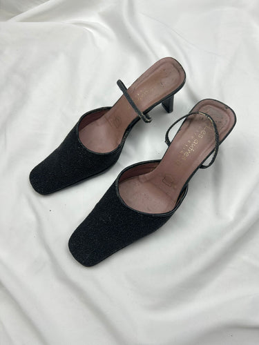 Black sequins square toes 100% leather  kitten heels (37)