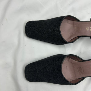 Black sequins square toes 100% leather  kitten heels (37)