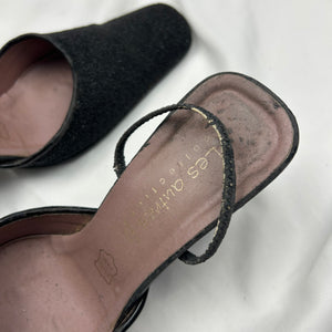 Black sequins square toes 100% leather  kitten heels (37)