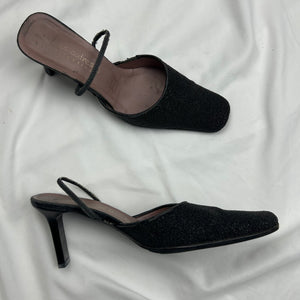 Black sequins square toes 100% leather  kitten heels (37)