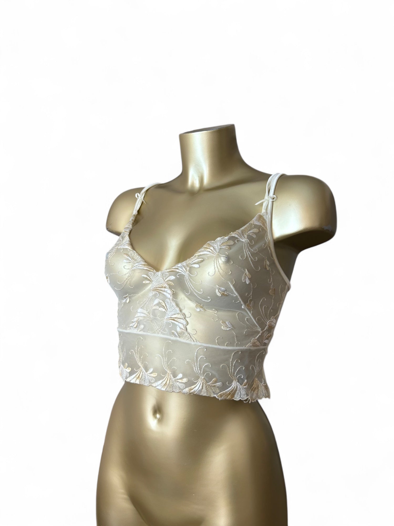 Cream lace embroidered cami top (S/M)