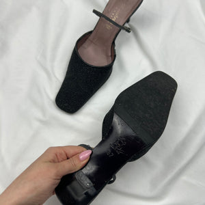 Black sequins square toes 100% leather  kitten heels (37)