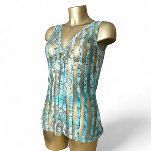 Blue striped mesh tank top (M/L)