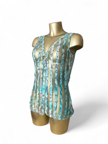 Blue striped mesh tank top (M/L)