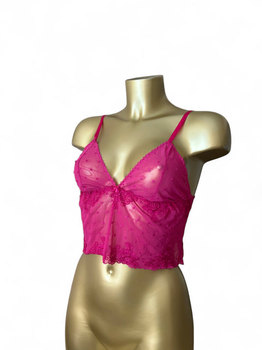 Pink mesh babydoll cami top/ bra (M/L)