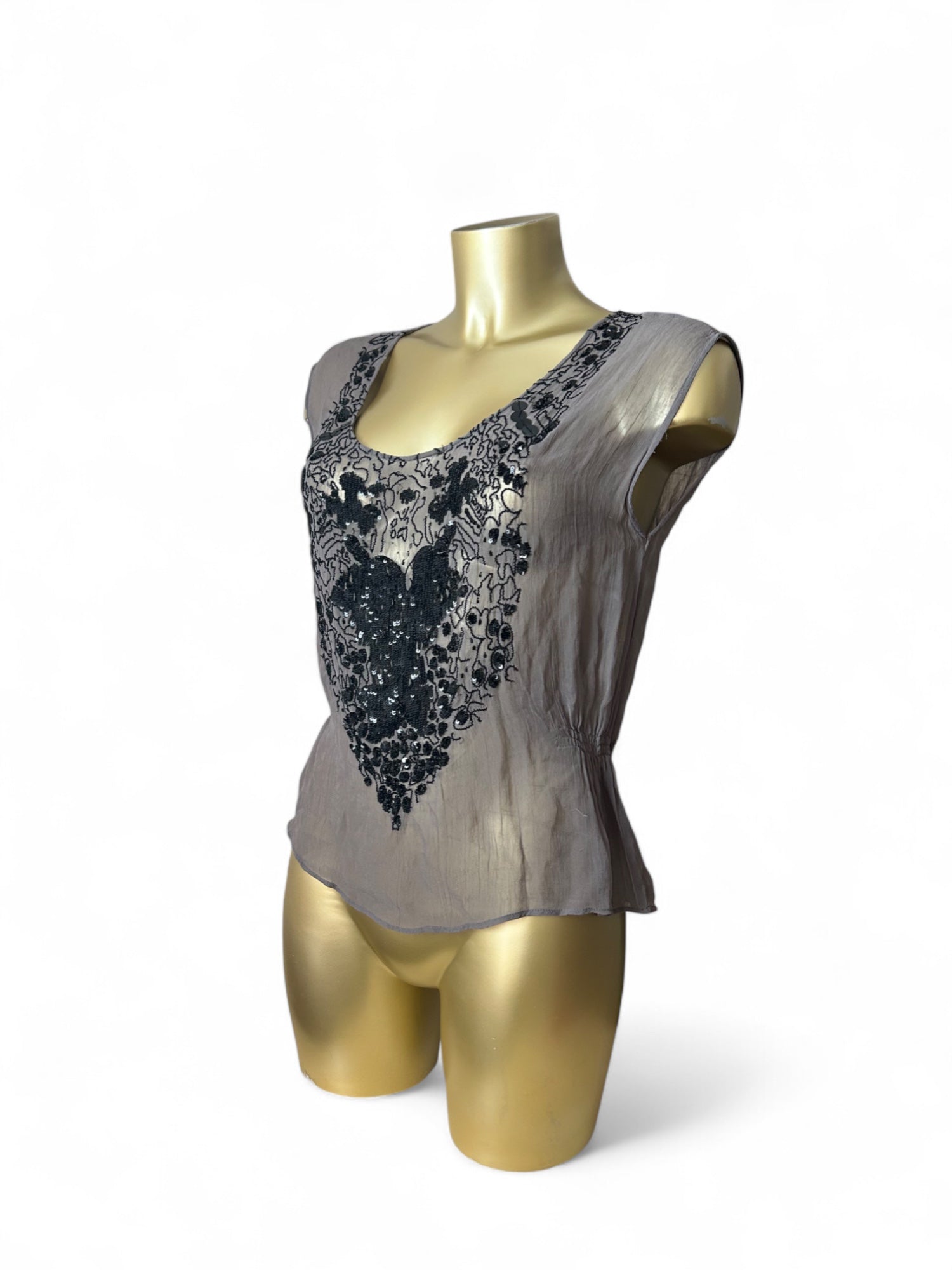 Khaki mesh pearls top (S/M)