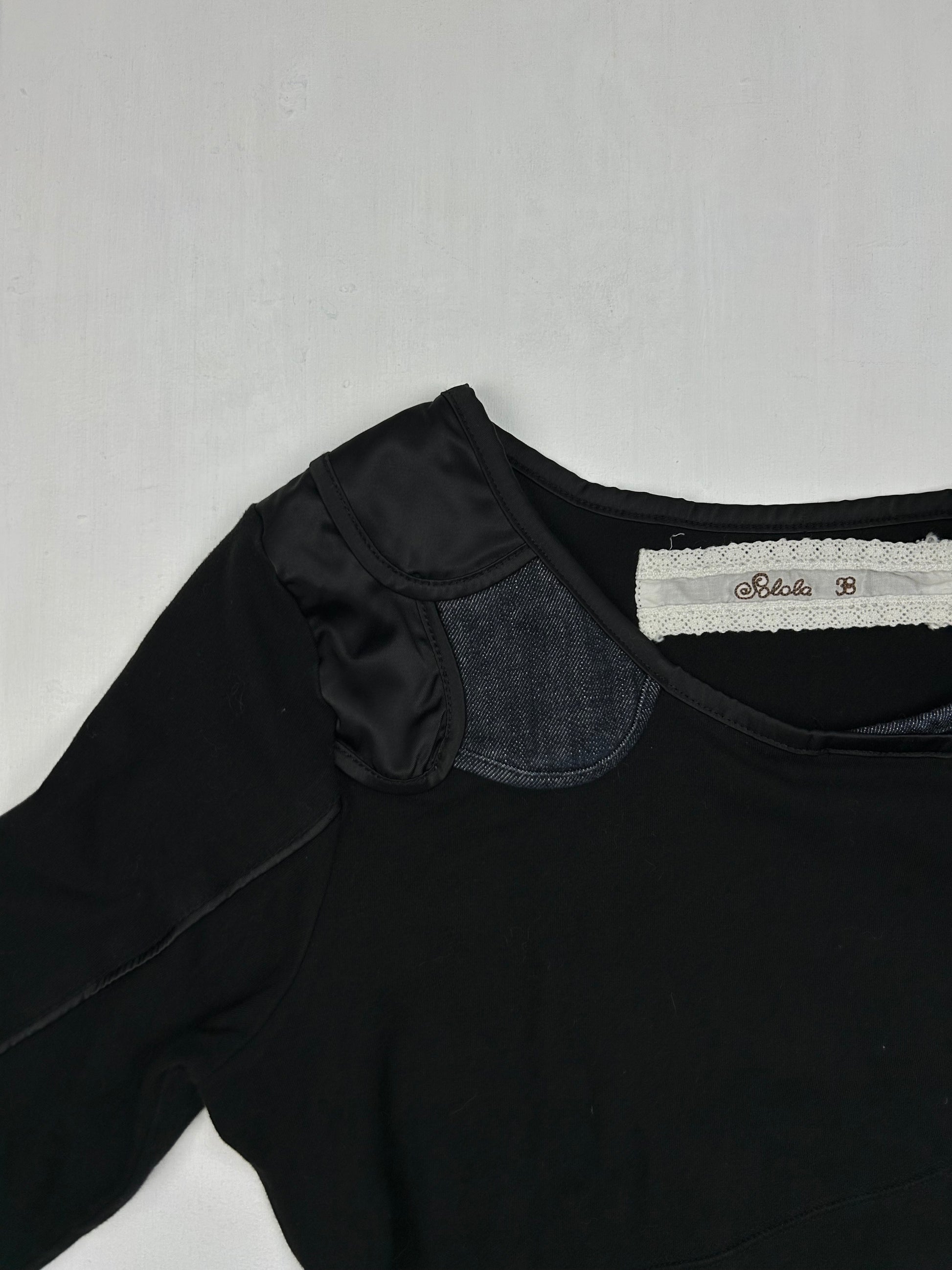 Black & denim patchwork long sleeves top (M)
