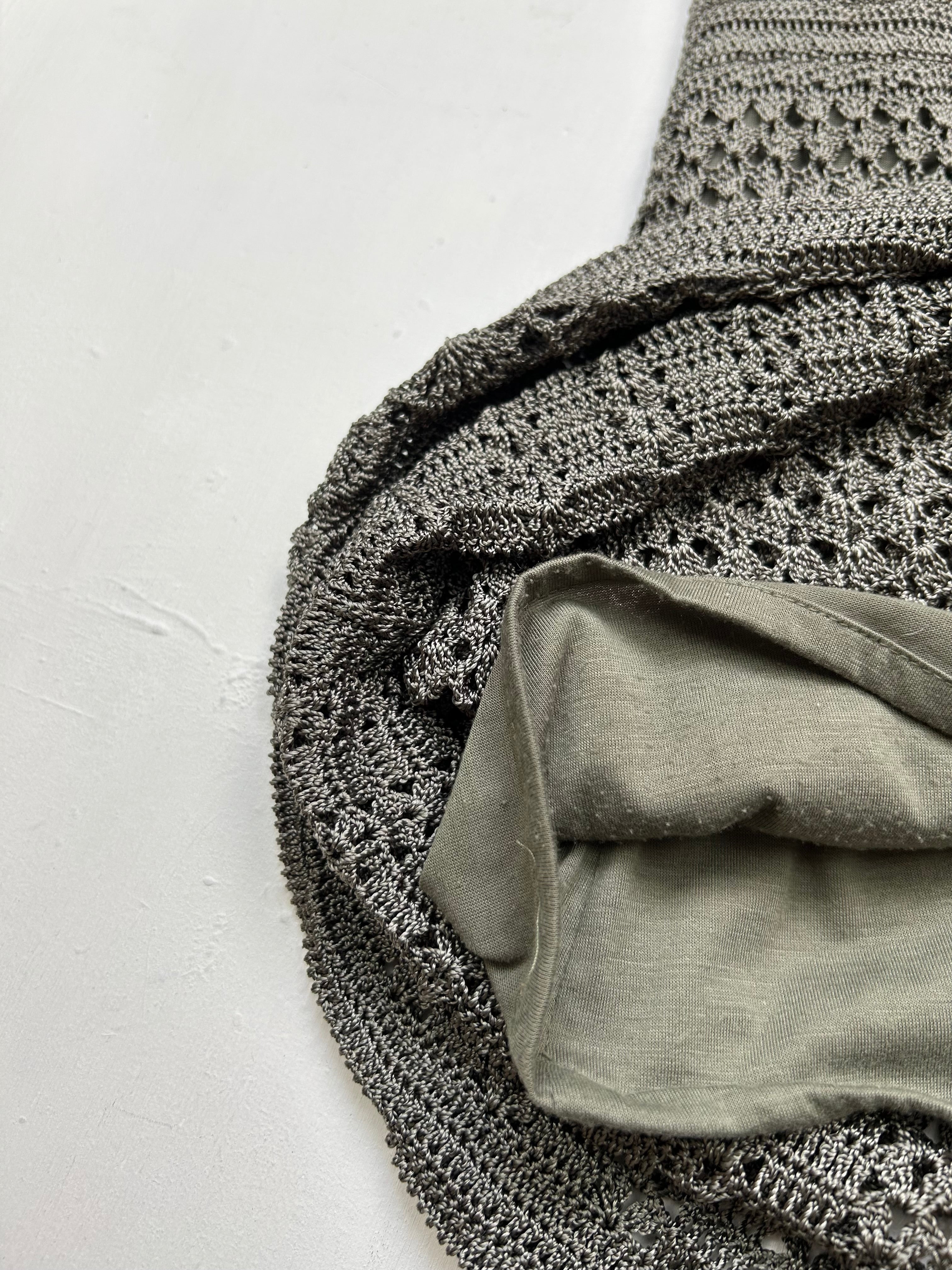 Khaki crochet lined midi dress (S)