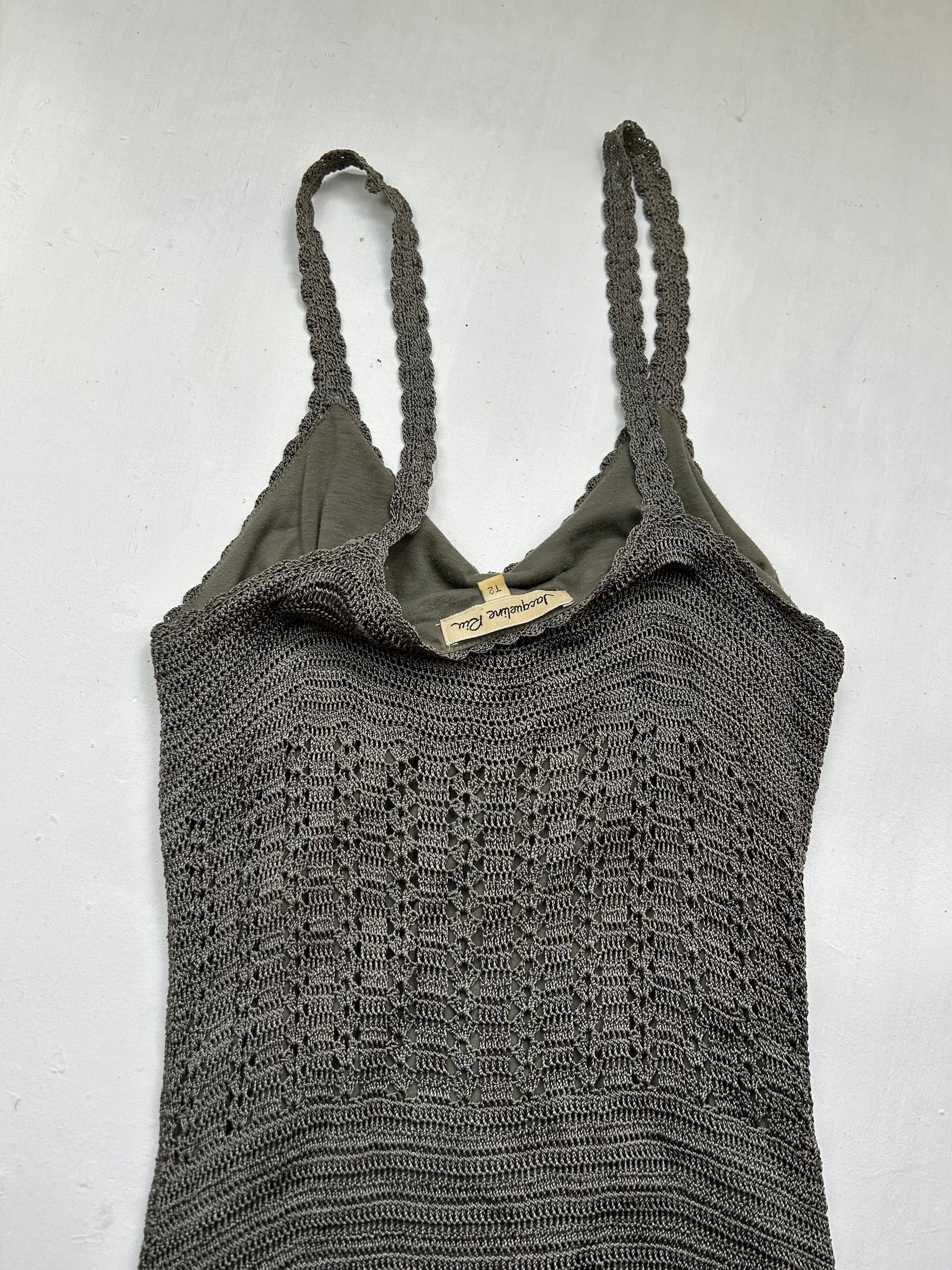 Khaki crochet lined midi dress (S)