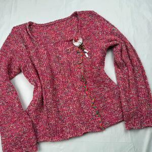 Pink knitted pearls square neck jumper (S/M)