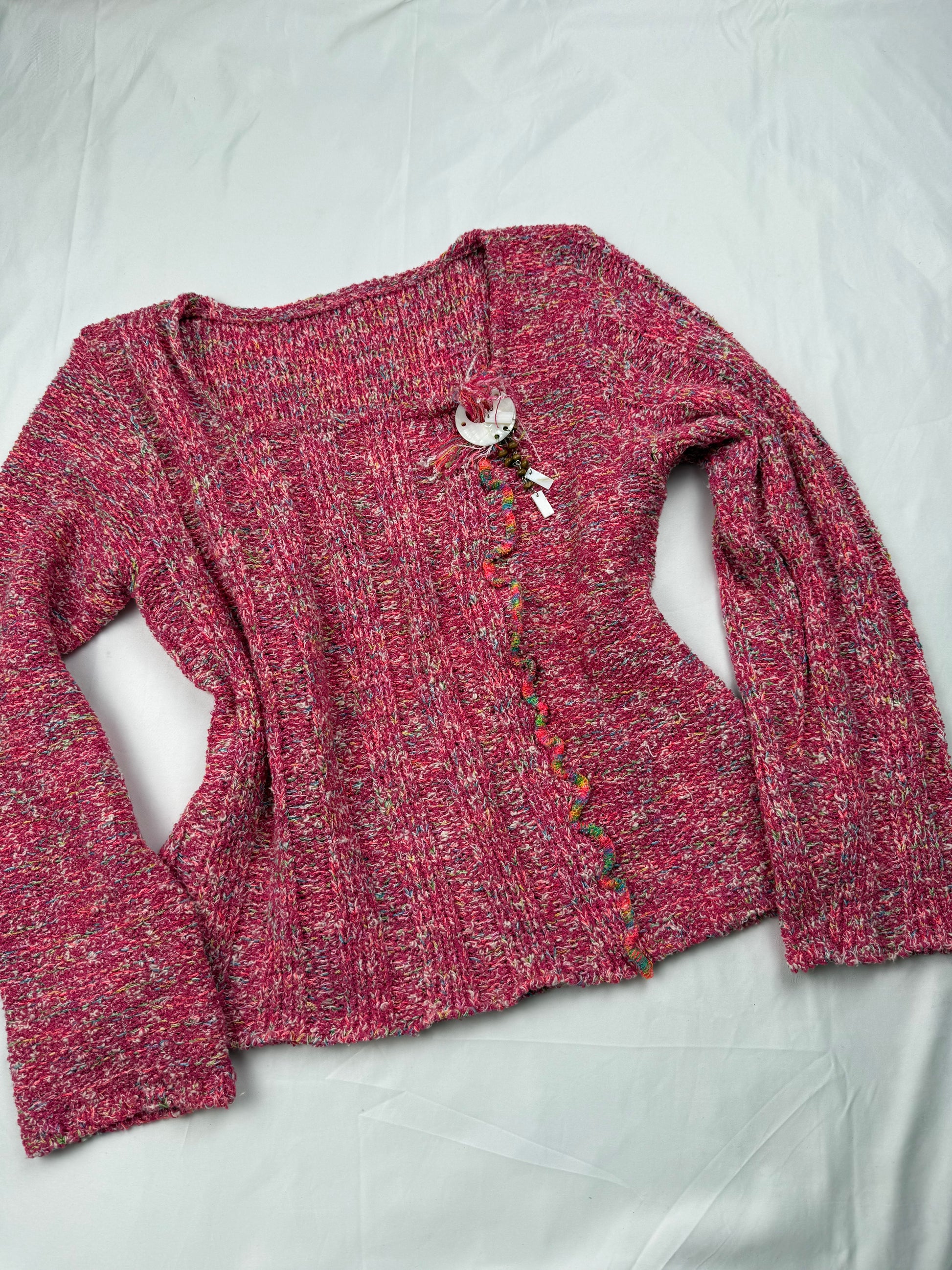 Pink knitted pearls square neck jumper (S/M)
