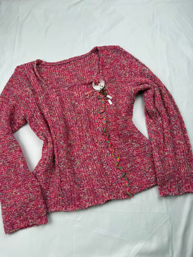 Pink knitted pearls square neck jumper (S/M)