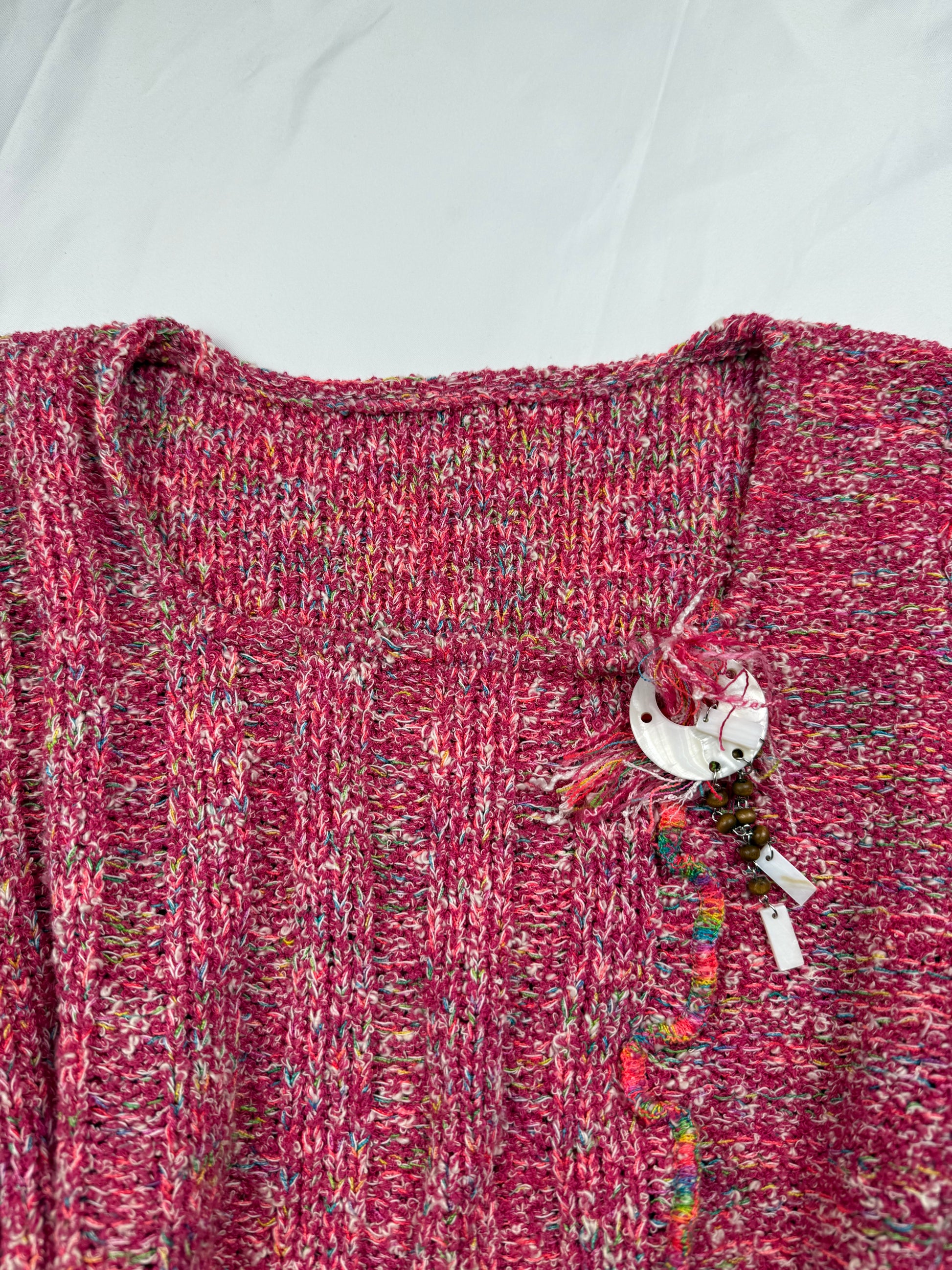 Pink knitted pearls square neck jumper (S/M)