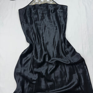 Black pearls halter silky maxi dress (M)