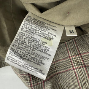 Khaki check print hooded zip up tight fit biker jacket (M)