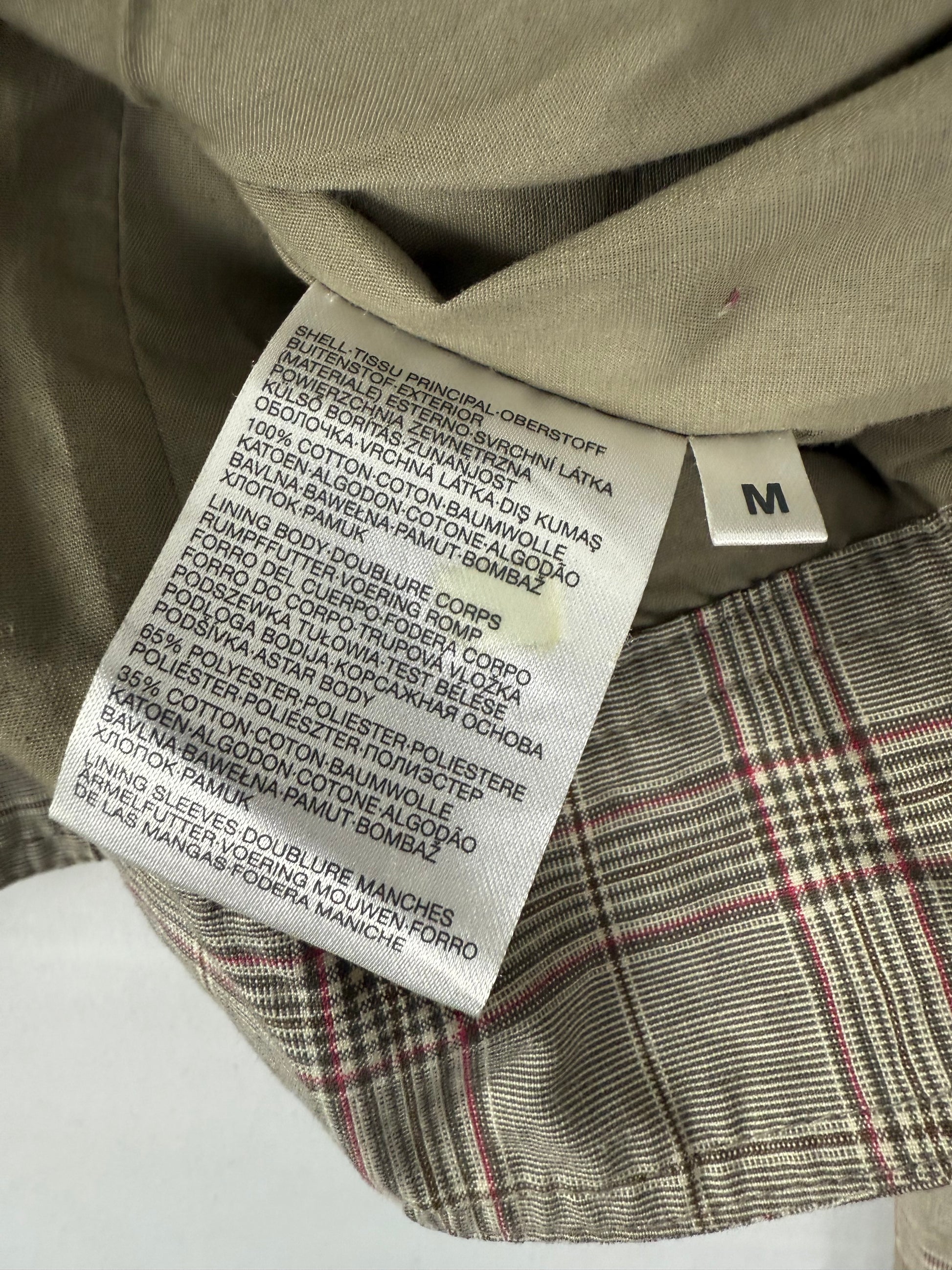 Khaki check print hooded zip up tight fit biker jacket (M)