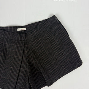 Brown check print office mini skirt (S)
