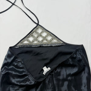 Black pearls halter silky maxi dress (M)