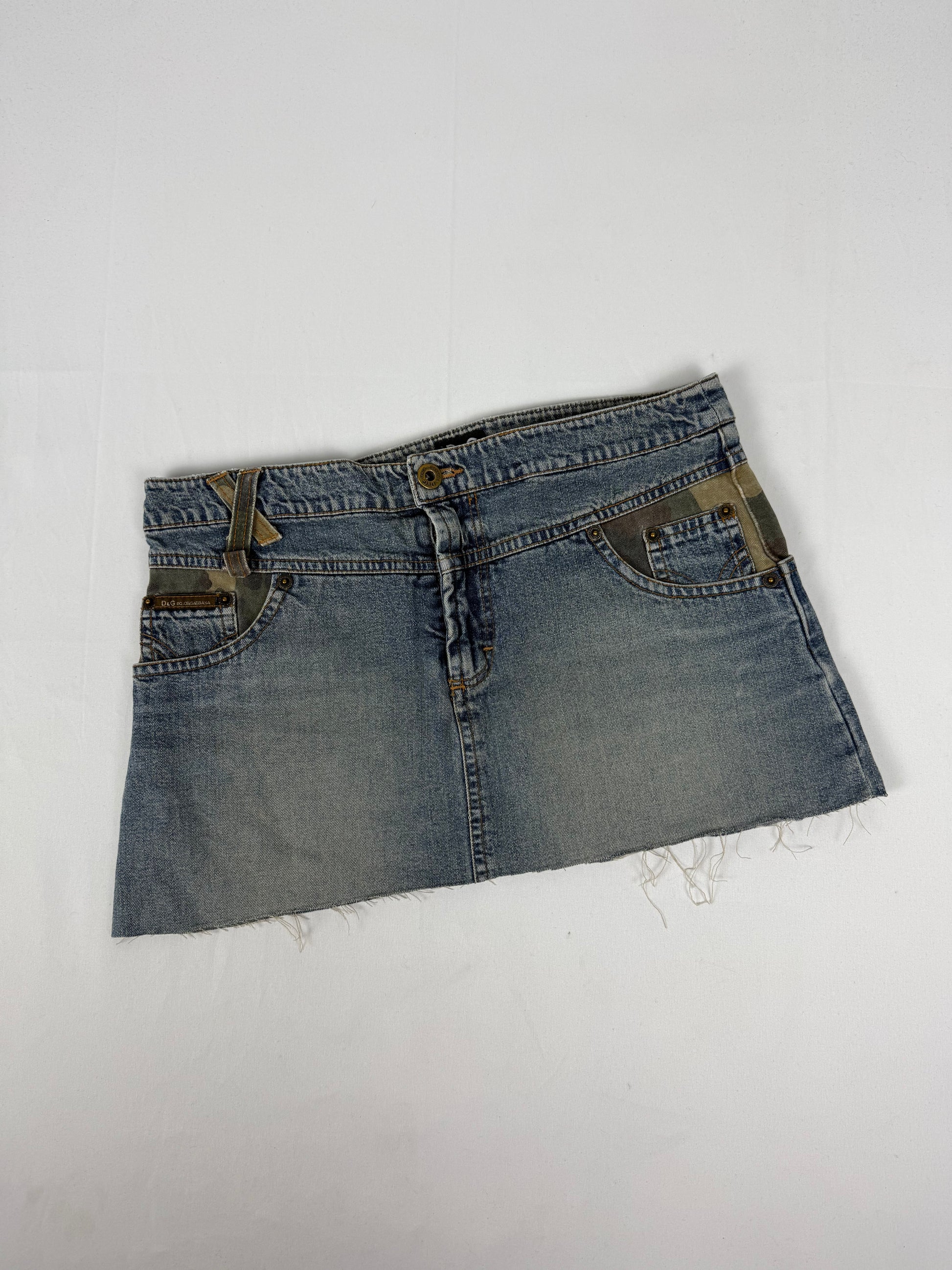 Blue denim low rise mini skirt (XS/S)