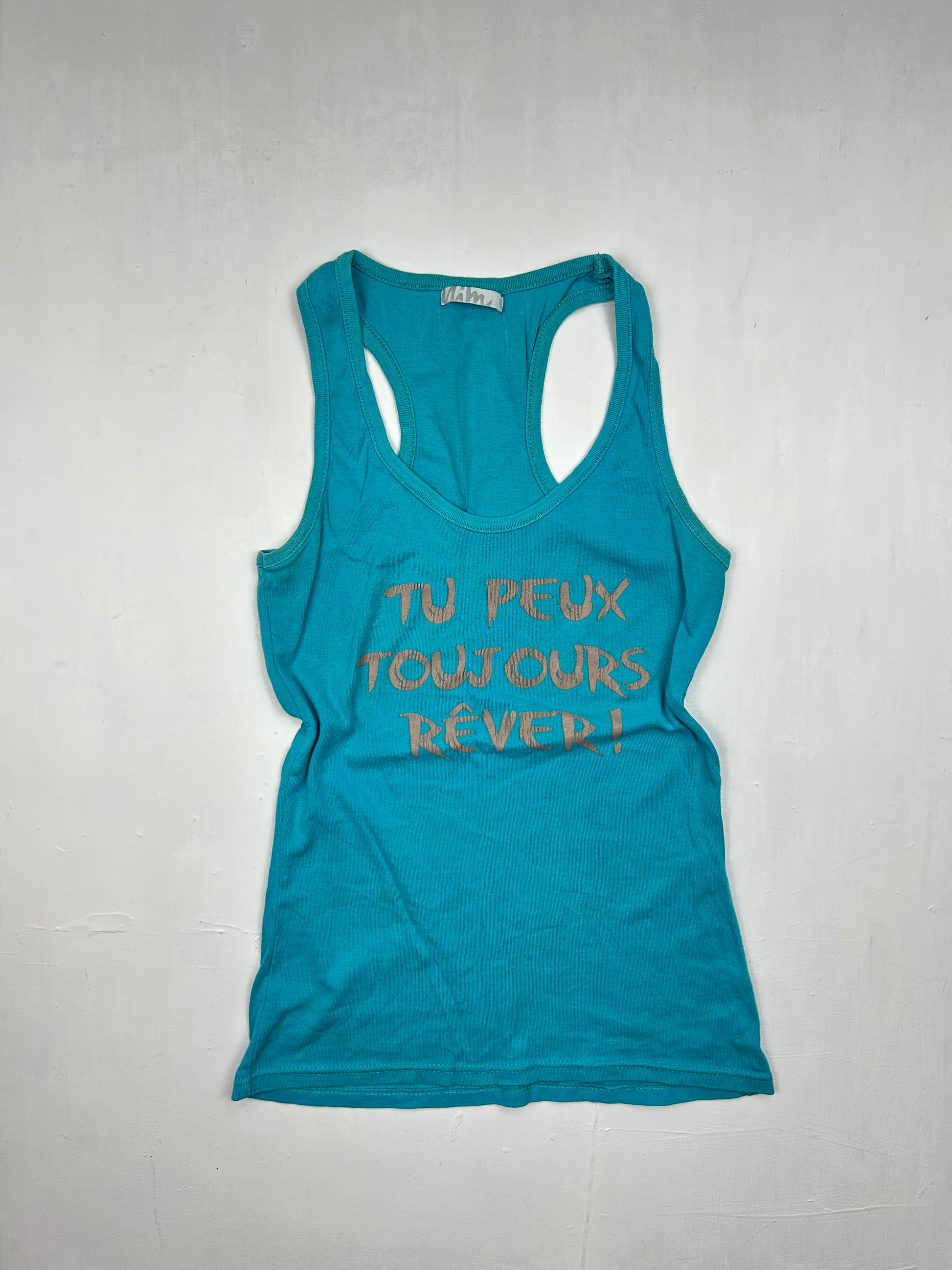 Blue cotton tight fit tank top (S)