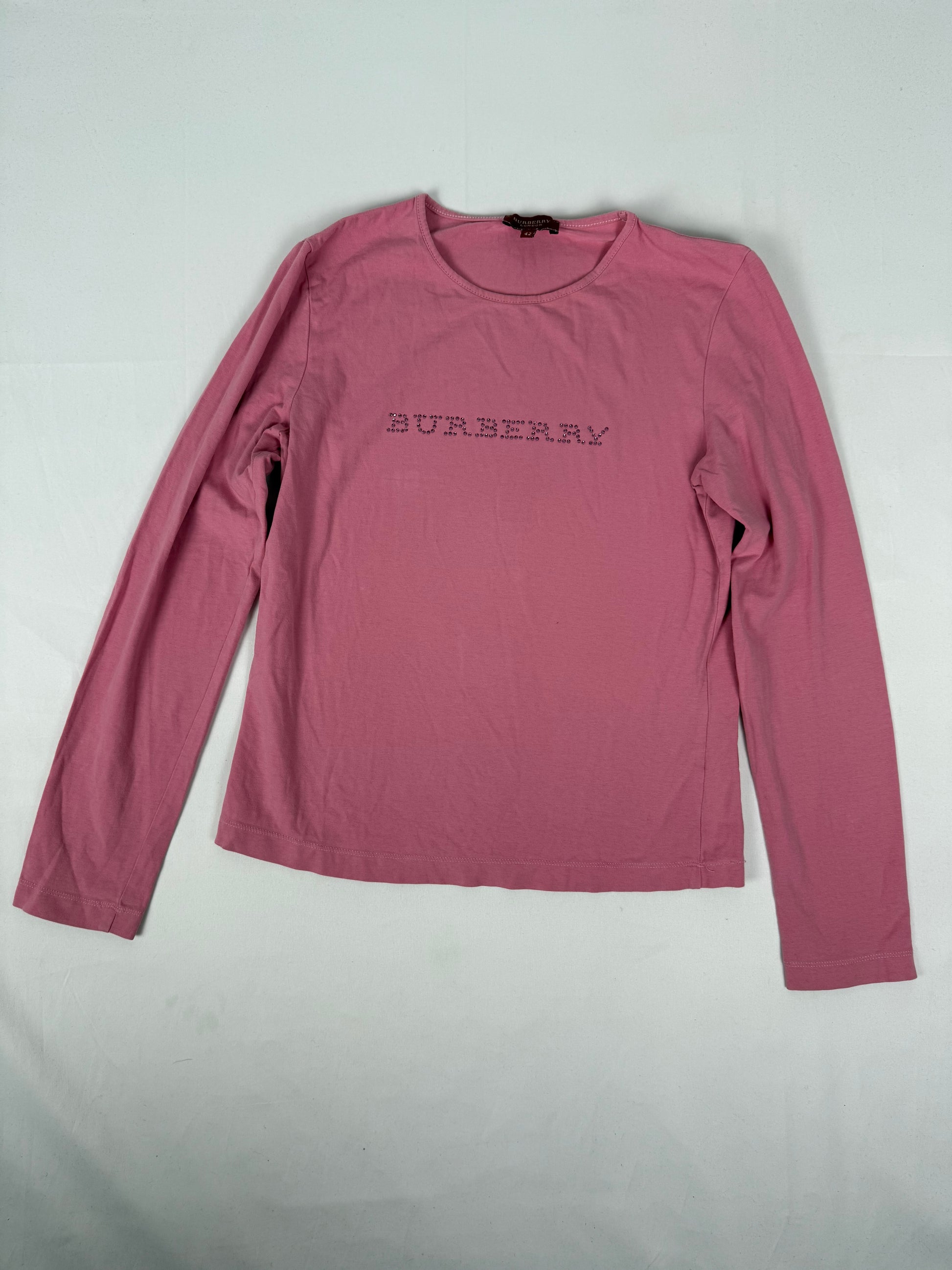 Pink cotton strass logo long sleeves top (L)
