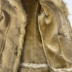 Beige inside fleece faux fur neck suede afghan coat (M/L)