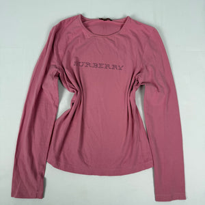 Pink cotton strass logo long sleeves top (L)