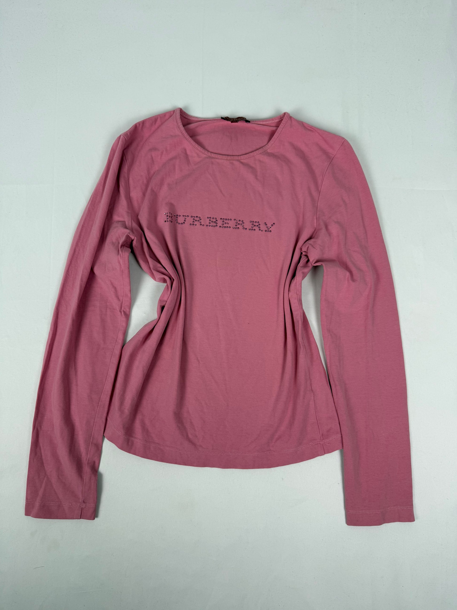 Pink cotton strass logo long sleeves top (L)