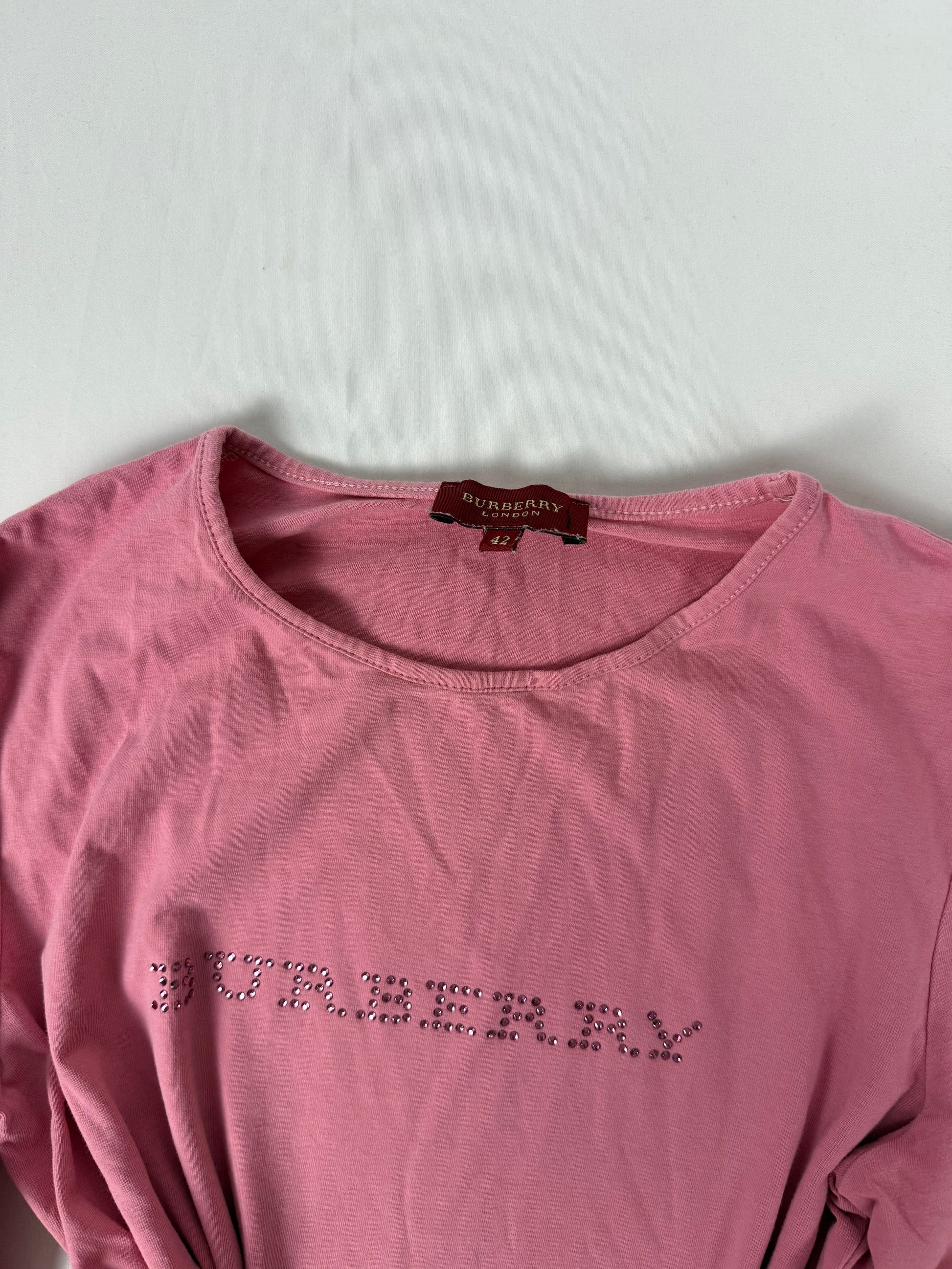 Pink cotton strass logo long sleeves top (L)