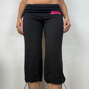 Black low rise capri cotton joggers pants (S)