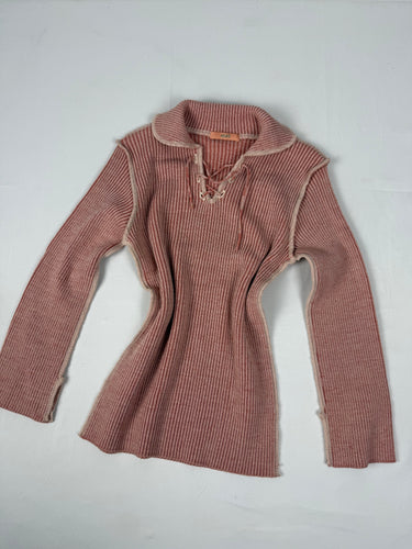 Beige ribbed super stretchy lace up jumper (S/M)