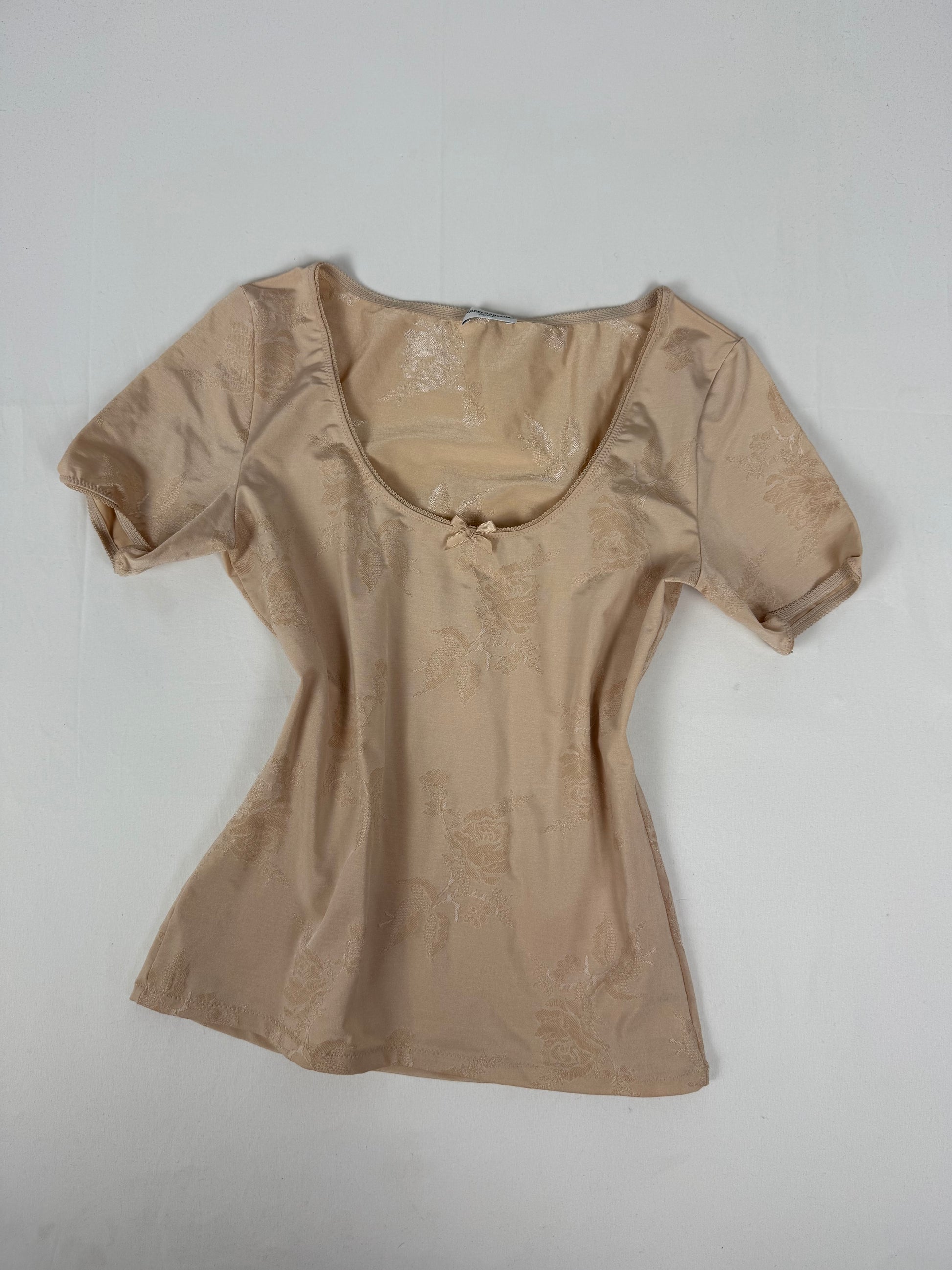 Beige floral lycra tight fit tee (S/M)