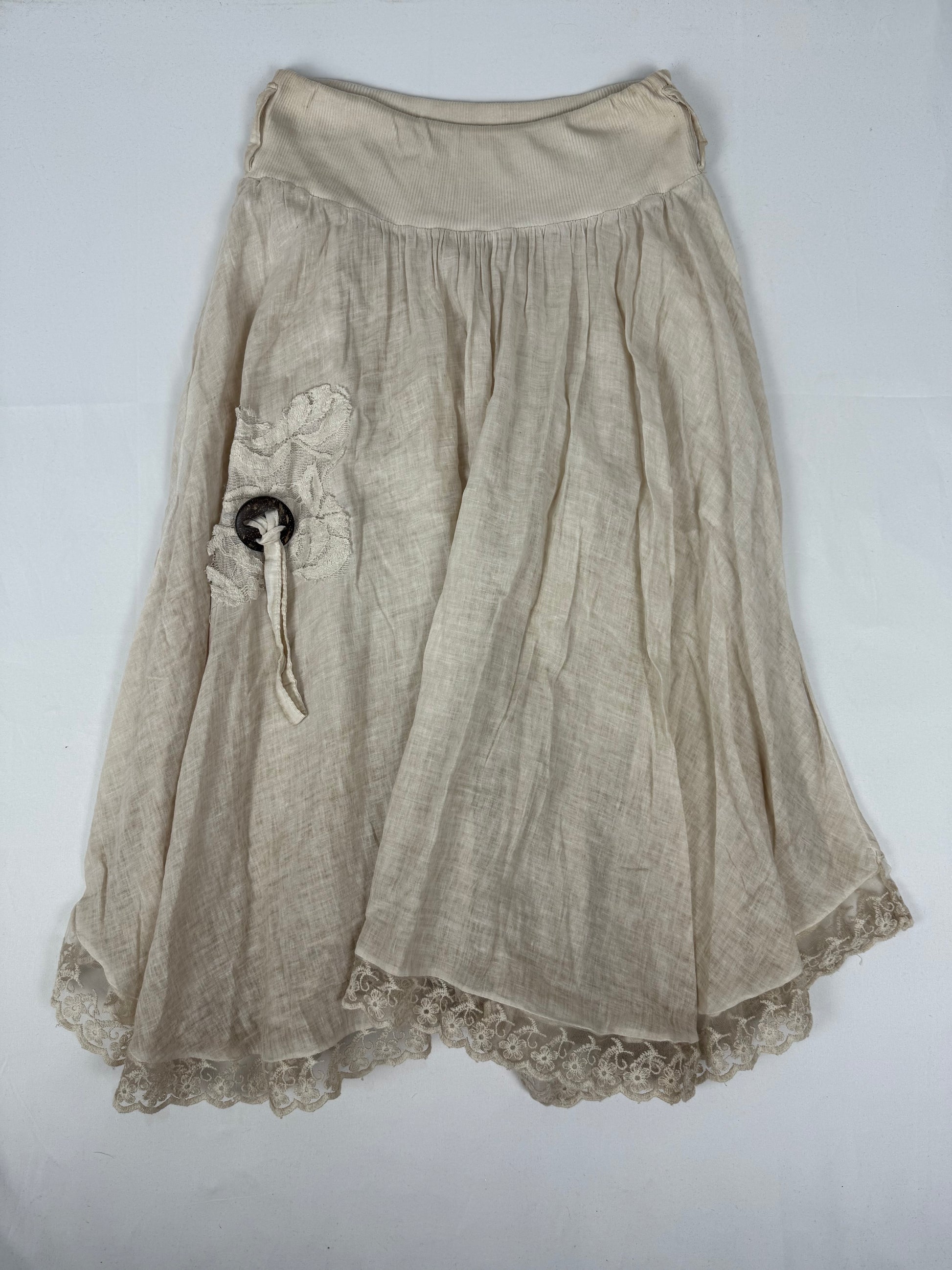 Beige see trough low rise maxi skirt (S/M)