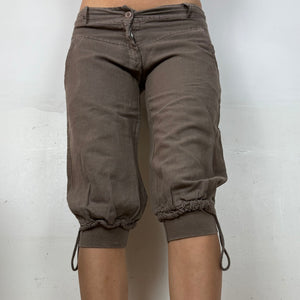 Khaki low rise utility linen capri pants (S)