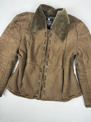 Brown inside fleece suede zip up coat (XL)