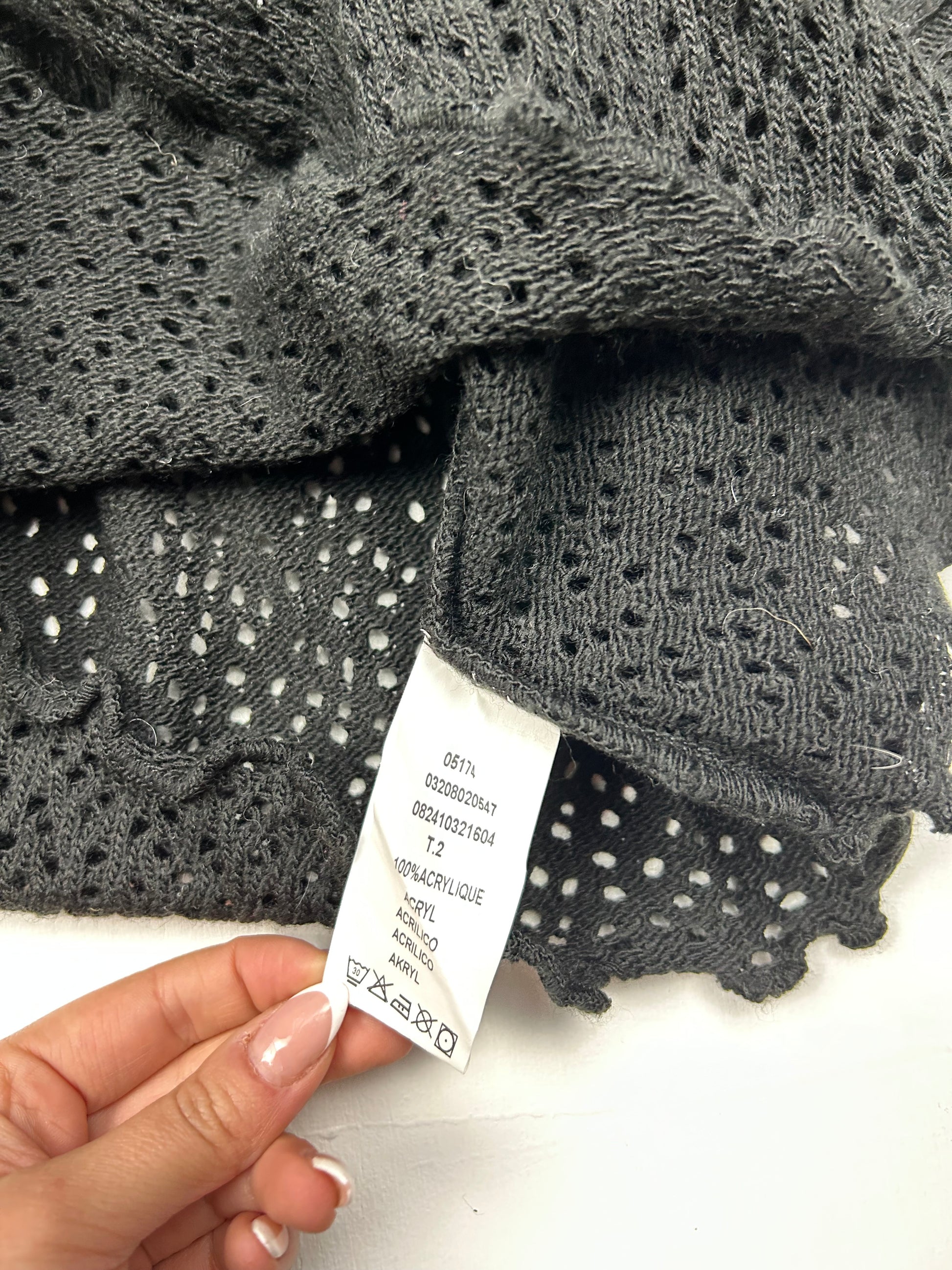 Black asymmetric crochet turtleneck  jumper (M)