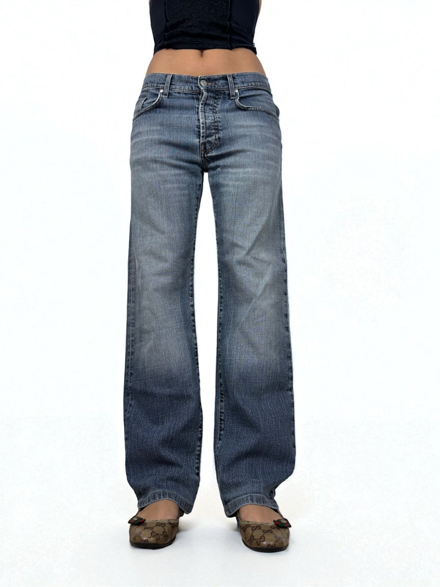Blue denim low waist baggy pants (M)