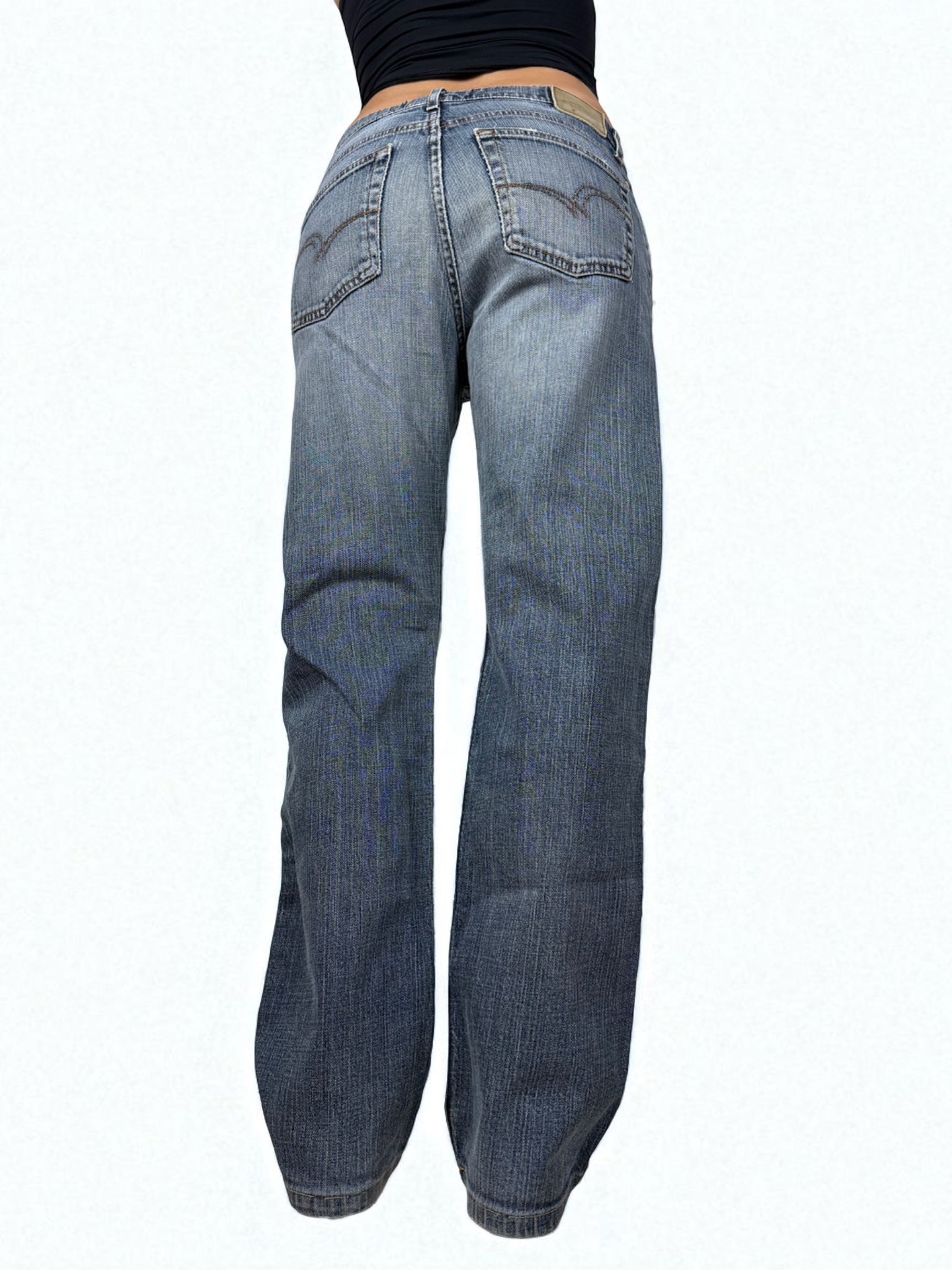 Blue denim low waist baggy pants (M)
