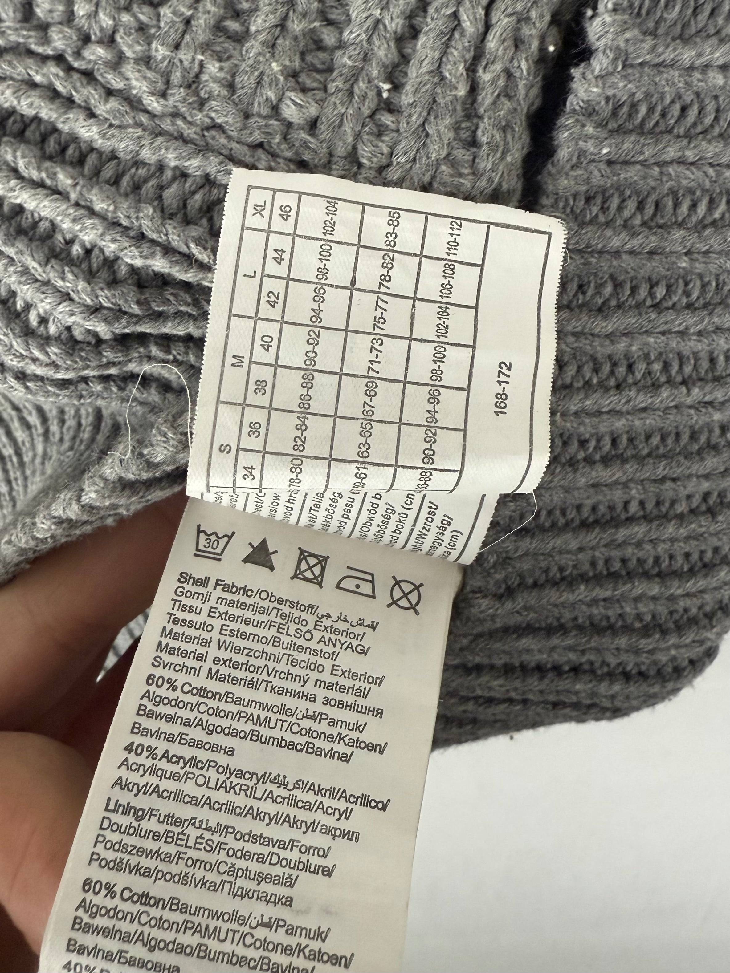 Grey faux fur neck knitted sleeveless cardigan jumper (S)