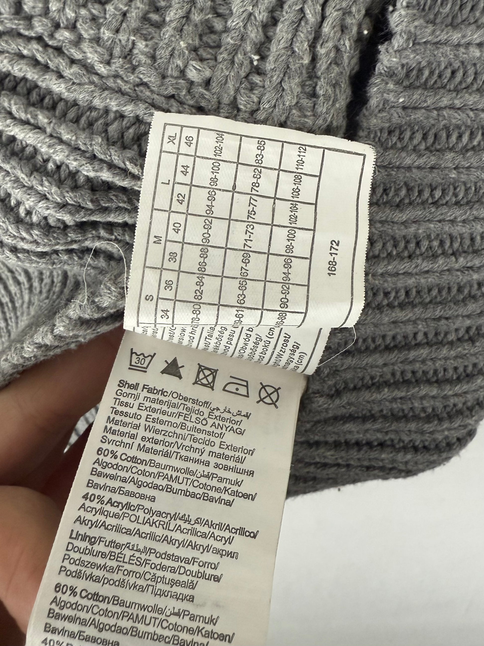 Grey faux fur neck knitted sleeveless cardigan jumper (S)