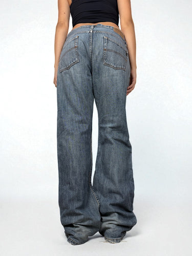 Blue denim low rise baggy pants (XL)