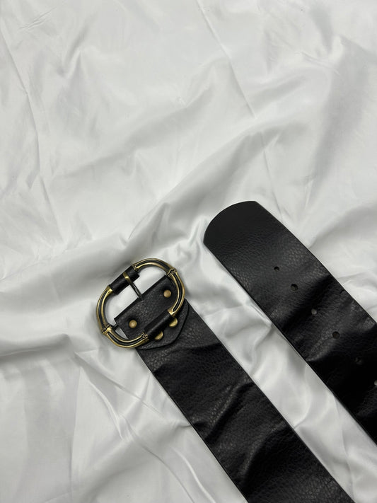 Brown real leather buckle belt