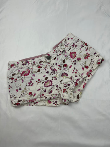White floral denim low rise mini short (XS)